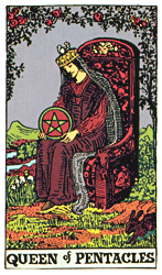 Queen of Pentacles from the Albano-Waite Tarot