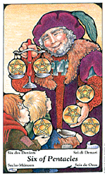 Six of Pentacles from The Hanson-Roberts Tarot