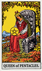 Queen of Pentacles from the Rider Tarot