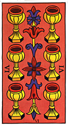 Six of Cups from Le Tarot de Marseille (Naipes Heraclio Fornier)
