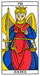 Justice from Ancien Tarot de Marseilles (U.S. Games/Carta Mundi)